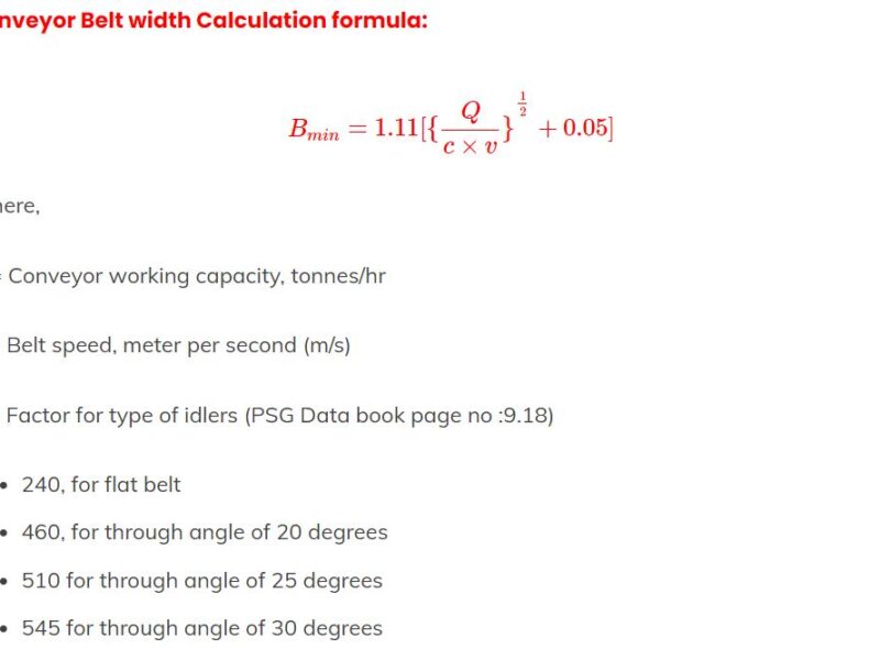 Conveyor Belt width Calculation formula