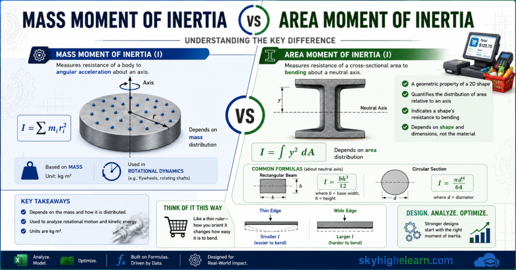 Difference between mass and area moment of inertia